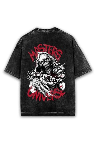 Image of Masters of the Universe Graphic Oversized T-Shirt, Black, Acid Wash, Skull Print