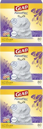 Image of Glad ForceFlex Tall Kitchen Drawstring Trash Bags,13 Gal,Gain Lavender,(Package May Vary),(Pack of 240)