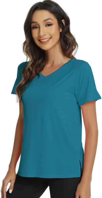 WiWi Viscose from Bamboo Pajama Tops for Women Super Soft Short Sleeve Tee V Neck Sleep Cooling T-Shirt Pjs Sleepwear S-XXL - Image 3