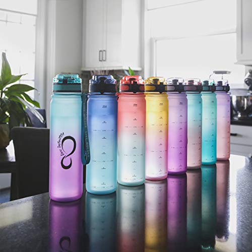 Live Infinitely 24 Oz Water Bottle With Time Marker - Insulated Measured Water Tracker Screen - Bpa Free Gym Water Bottle - Locking Flip Top Lid, Rubberized (Twilight, 24Oz) #TOP4