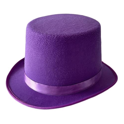 1 Pack Felt Top Hats for Men &Women Magicians Hat Flat Top Hat Mens Hat for Adult Round Stage Show Halloween Unisex Purple