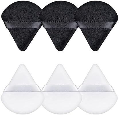 Gleva 6 Pcs Powder Puff Soft Face Makeup Sponge, Loose powder Foundation Blending Sponges Set, Makeup Blender, Contouring, Wedge Triangle Shape Wet & Dry Tool Washable Reusable (Black and White)