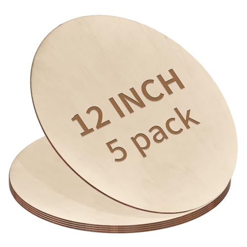 YUOILHY 12 Inch Unfinished Wood Circles for Crafts, Wood Rounds Plaques for Cricut Crafts, Wooden Discs for Door Hanger Sign, Painting, Wood Burning, Christmas Home Décor(5Pcs Circle w/o Holes)