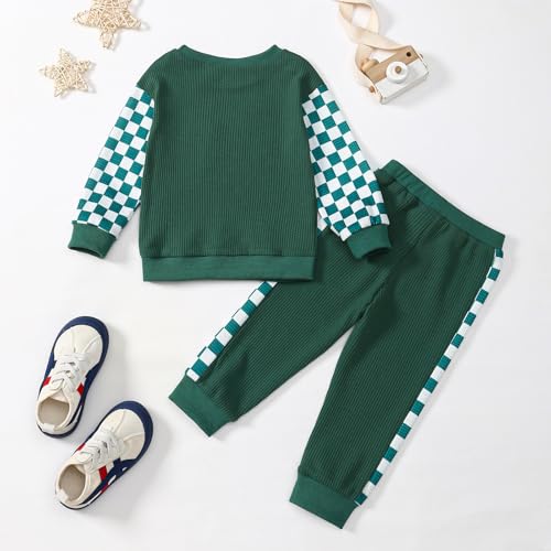Image of Kid Toddler Boy Clothes Color Block Sweatshirt and Casual Pants 2Pcs Boys Fall Winter Outfits 1-5T