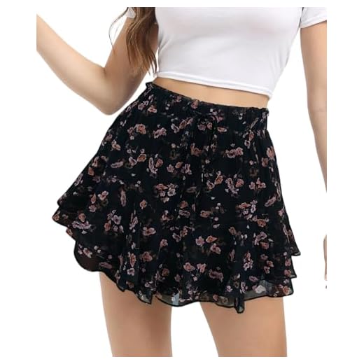 Jhsnjnr Sommerrock Damen Kurz Boho Blumenmuster Rüschen Rock mit Elastische Bund Leicht Freizeit Strand Hosenrock Laufen Skorts