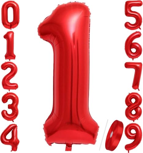 Number Balloons Red 40 inch, Jumbo Digital Foil Mylar Balloon for Birthday Party Wedding Anniversary Celebration Decoration