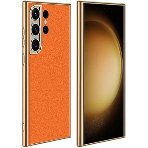AYUBOC for Samsung Galaxy S23 Ultra Case Leather, Premium PU Leather Business Luxury Shockproof Protective Phone Cover Non-Slip Slim Full Body Soft Cases Compatible with Galaxy S23 (Orange, S24 Ultra) Cover
