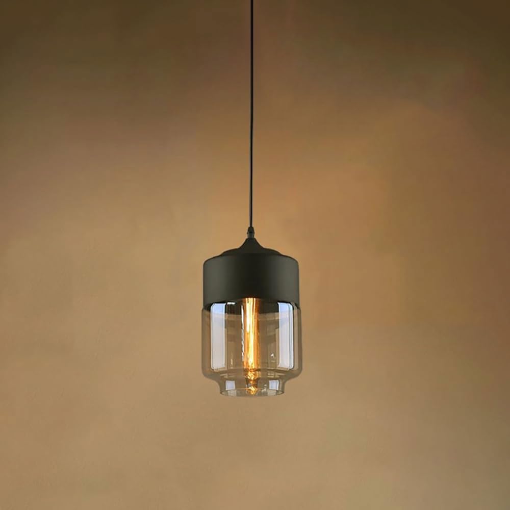 Lámpara de cristal ámbar vintage industrial con soporte negro elegante para loft