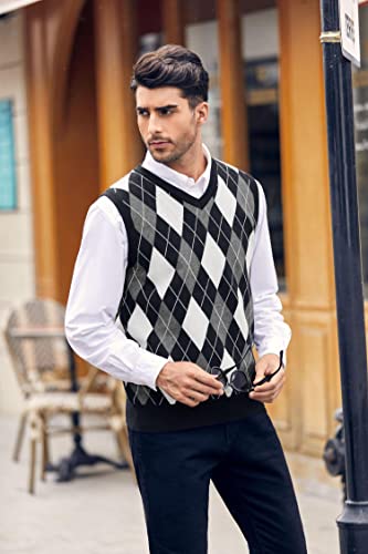 Karlywindow Mens Argyle Sweater Vests Rhombus Sleeveless V-Neck Knit Pullover Vest Grey #TOP3