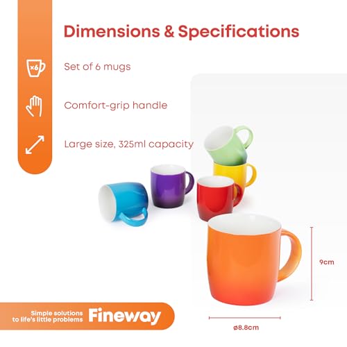 FiNeWaY Stoneware Coffee Mugs Set of 6 - Sturdy & Large Capacity Ceramic Ombre Coffee Cups - Dishwasher & Microwave Safe - Colourful Gradient Ceramic Coffee & Tea Cup (325ml) - Image 8