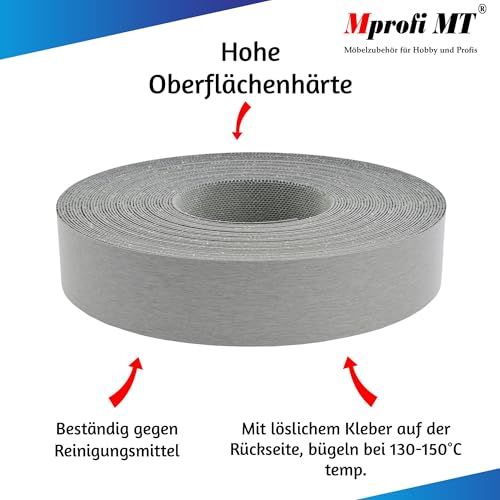 Mprofi MT® Kantenumleimer Edelstahl | 45 mm x 5 m | Melamin Kantenband | Bügelkante für Möbel & Regale | Kantenumleimer mit Schmelzkleber | Bügelkante für Möbel & Regale – 859/45/5