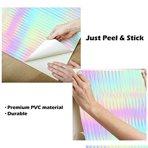 Modern Wallpaper Murals 3D Seamless Trendy Iridescent Rainbow Corrugated Ribbed Glass Texture Peel And Stick Removable Self-Adhesive Pvc Wall Stickers For Nursery Kids Bedroom Tv Wall Decor #TOP6