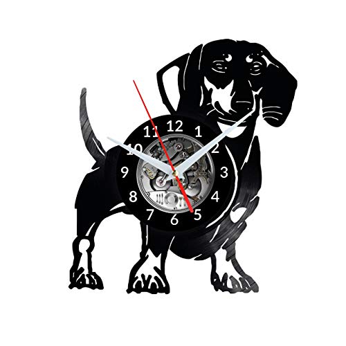Horloge murale teckel en art vinyle fait main sculpture moderne