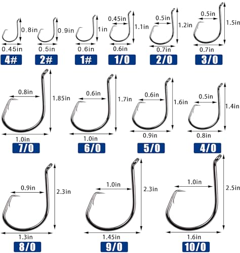 Image of Circle Fishing Hooks 2X Strong Customized Offset Sport Circle Hooks Black High Carbon Steel Barbed Sharp Octopus Saltwater Hooks Size 6-10 /0
