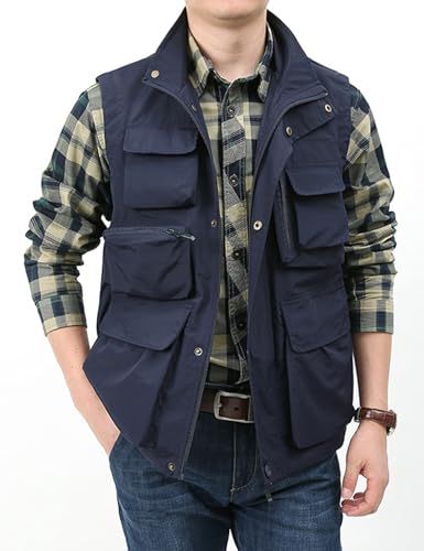 Image of Yimoon Men's Utility Fishing Vest Summer Lightweight Safari Travel Cargo Vest Outdoor Work Vests Multi Pockets