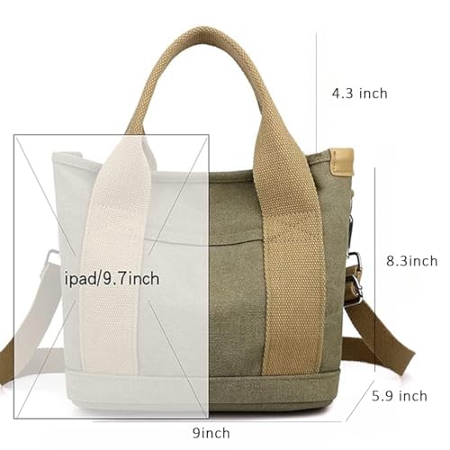 Image of Small Tote Bag with Zipper, 2024 Canvas Multi-Pocket Crossbody Bag Shoulder Bag Satchel Hobo Bag Messenger Bag
