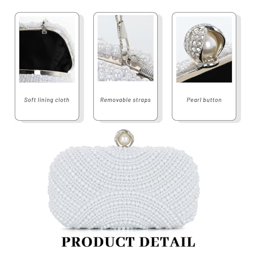 Image of Fecialy Pearl Clutch Purses for Women Wedding Crystal Beaded Evening Handbags Clutch with Pearl Chain