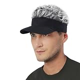 Novelty Hair Visor Cap Wig Peaked Adjustable Baseball Hat with Spiked Hair (Black Grey)