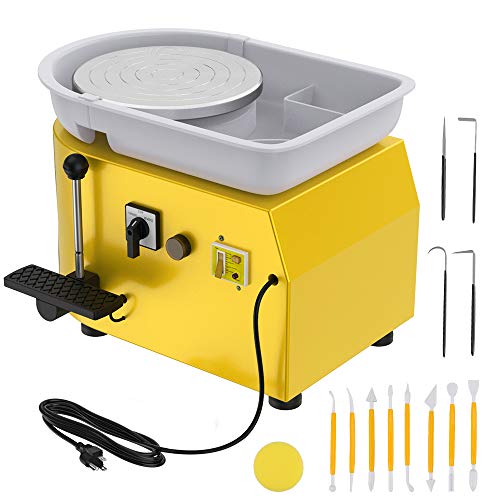 ANBULL 350w Electric Pottery Wheel Machine 25cm Removable ABS Basin,Pottery Ceramic Clay Work Forming Machine with Adjustable Lever and Feet Lever Pedal (Yellow)