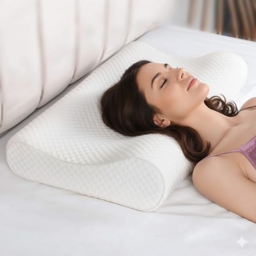 Image of Queen Size Memory Foam Cervical Neck Pillow with cover | Pain Relief Sleep, Improves Posture, Spinal Alignment, Neck Pain Relief | 19 x 12 x 4 Inch | Orthopedic Pillow | (Wave Neck Pillow)