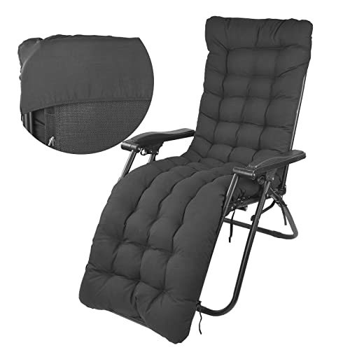 wawofun Sun Lounger Cushions Only 170 * 53cm Garden Sunlounger Cushions with Top Cover Garden Recliner Chair Seat Pads Sunbed Cushion for Indoor Outdoor Patio Yard Beach (Black)