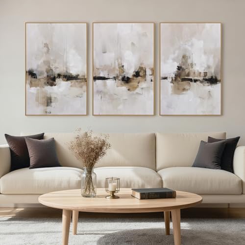 Large Abstract Neutral Textured Framed Canvas Wall Art Set, Minimalist