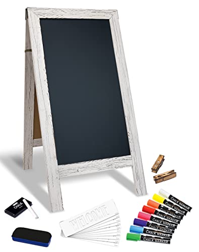 Magnetic A-Frame Chalkboard Sign, Extra Large 20" X 40", Standing Chalkboard Easel, Deluxe Set With Multiple Accessories, Outdoor Sidewalk Sandwich Board Sign, By Better Office Products (Whitewash) #TOP7