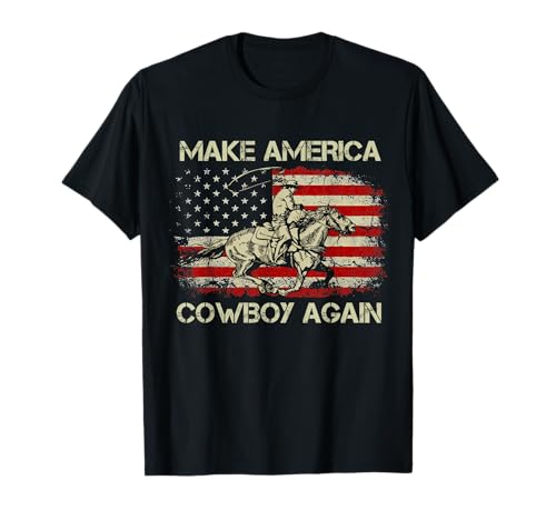 Vintage Western Rodeo USA Flag Makes America A Cowboy Again T-Shirt