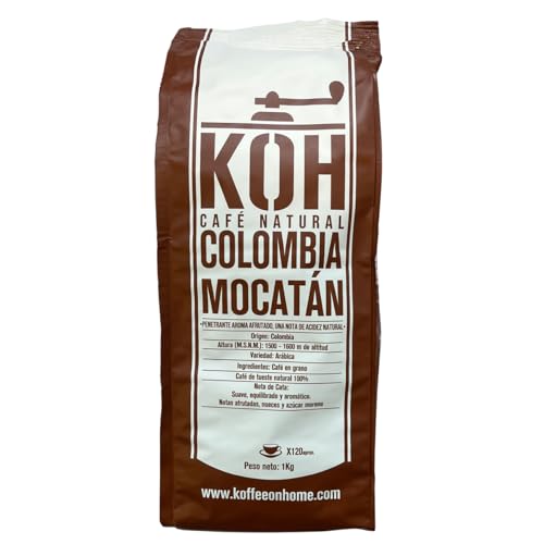 KoffeeONHOME Café en Grano 100% Arábica, Colombia Mocatán, Tueste Natural - 1 kg