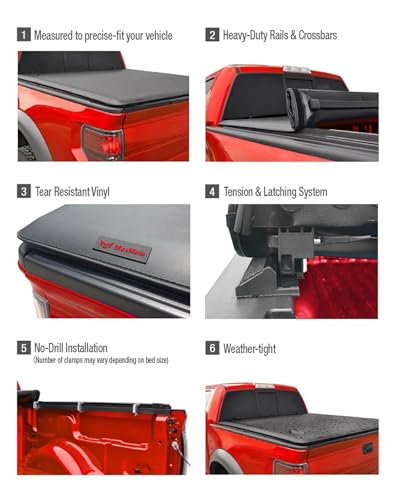 MaxMate Soft Roll-up Truck Bed Tonneau Cover Compatible with 1982-2013 Ford Ranger; 1994-2010 Mazda B-Series | Fleetside 6\' (73\") Bed | TCF169025