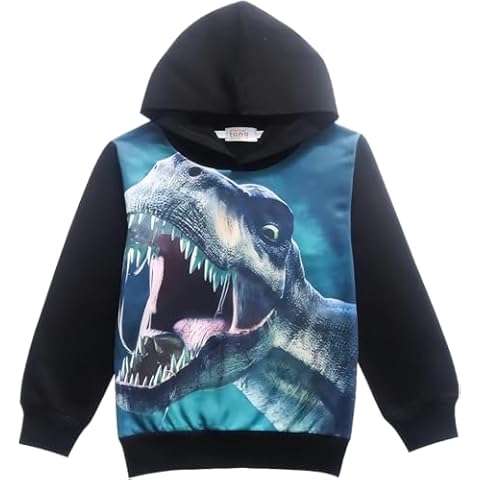 CM-Kid Toddler Little Boys Sweatshirts Hoodie Dinosaur Sweatshirt T-Shirt for Kids Long Sleeve Clothes Pullover Hoodies Shirts Black Jacket Tops Size 9 Cover