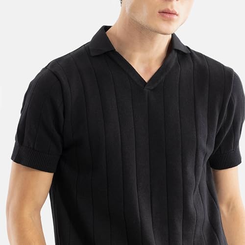 Image of SNITCH Men T-Shirts | Slim Fit Polo Collar Half Sleeve | Textured Self-Design Cotton Fabric | Breathable & Casual Wear