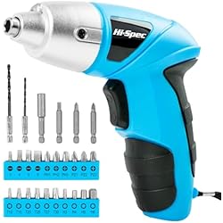 Hi-Spec 27pc 3.6V Blue USB Small Power Electric Screwdriver Set. Cordless & Rechargeable with Driver Bit Set