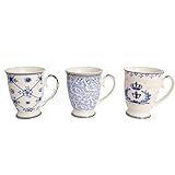 Maß: H 11 cm, D 8,5 cm Bechertassen Tassen, DELFT STYLE, 3 er Set, Kaffeebecher, blau weiß