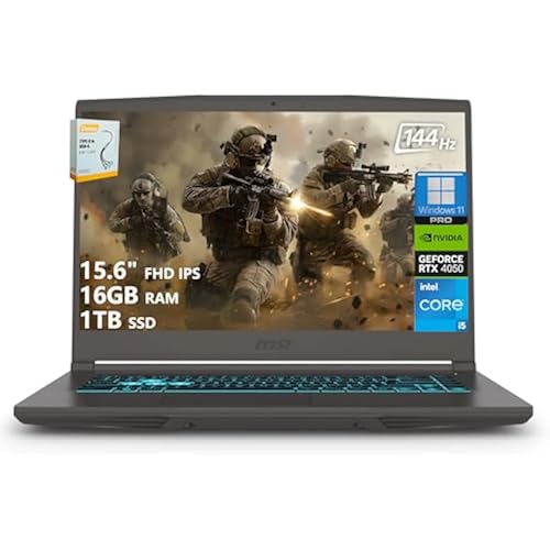 msi Thin 15 Gaming Laptop | 15.6" FHD IPS 144Hz | Intel 8-Core i5-13420H (> i7-12650H) | 16GB RAM 1TB SSD | GeForce RTX 4050 6GB | Type-C Backlit Keyboard Wi-Fi 6E Win11 Pro w/DLCA Accessory