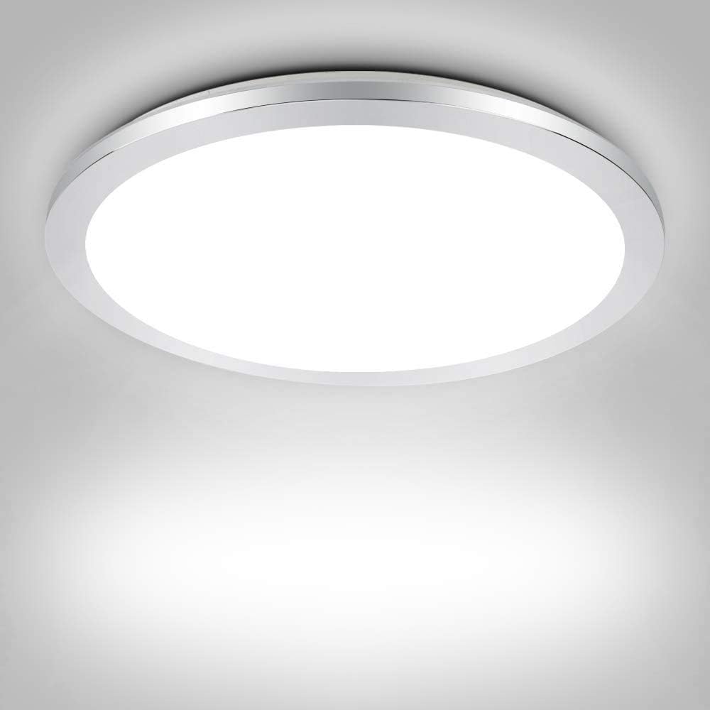 PADMA LED Ceiling Light for Bathroom 18W Flush Ceiling Light Fitting Chrome Cover Modern Ultra Slim Panel Ceiling Lights, Daylight, IP44 Waterproof for Bedroom, Hallway, Kitchen, Living Room