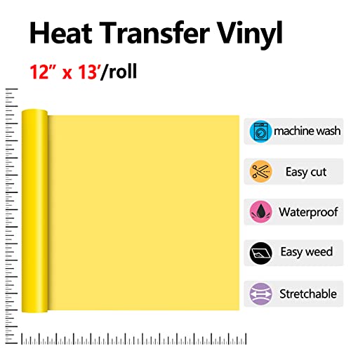 Htvvetur Htv Heat Transfer Vinyl 12Inch X 13Feet Rolls Iron On Vinyl Diy For T-Shirt, Easy To Cut & Weed Glossy (13Ft, Yellow) #TOP2