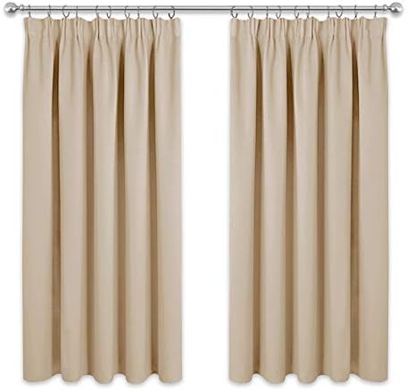PONY DANCE Bedroom Window Curtains - Short Pencil Pleat Curtain Drapes for Bay Window Thermal Drapery for Noise Reducing/Room Darkening/Privacy Protect, 1 Pair, W 46 inch by D 54 inch, Biscotti Beige