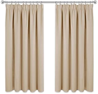 PONY DANCE Bedroom Window Curtains - Short Pencil Pleat Curtain Drapes for Bay Window Thermal Drapery for Noise Reducing/Room Darkening/Privacy Protect, 1 Pair, W 46 inch by D 54 inch, Biscotti Beige