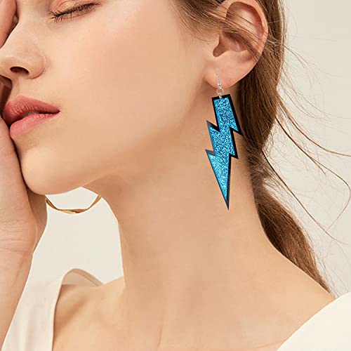 Gbahfy Multicolor 80S Neon Earrings Acrylic Exaggerated Women Lightning Bolt Dangle Earrings Halloween Jewelry 80'S Party (Blue) #TOP1