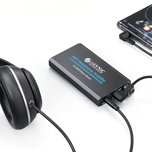 eSynic 16-600&Omega; Bass Headphone Amp Portable - HiFi 3.5MM Audio Headphone Amplifier Rechargeable with...