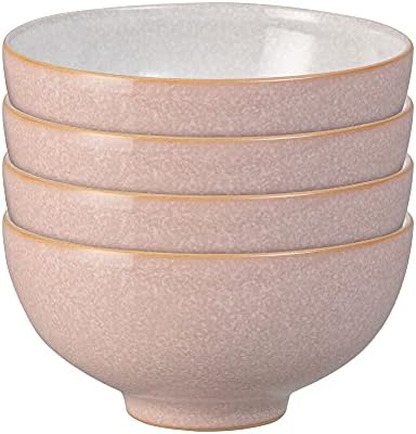 Denby - Elements Sorbet Pink Pasta Bowls Set of 4 - Dishwasher Microwave Safe Crockery 1050ml 22cm - Pale Pink, White Ceramic Stoneware Tableware - Chip & Crack Resistant