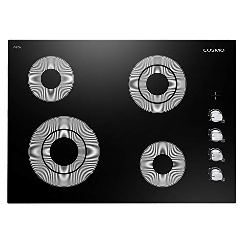 COSMO COS-304ECC Electric Ceramic Glass Cooktop with 4 Burners, Dual Zone Element, Hot Surface Indicator Light and Control Knobs, 30 inches, Black