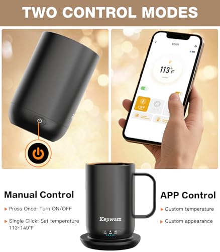 Image of Kepwam Self-Heating Coffee Mug T1, 16oz Rechargeable Heated Coffee Mug, Smart Coffee Warmer Mug with App-Controlled,Advanced Temperature-Controlled Heating Coffee Gifts for Women Men Coffee Lover