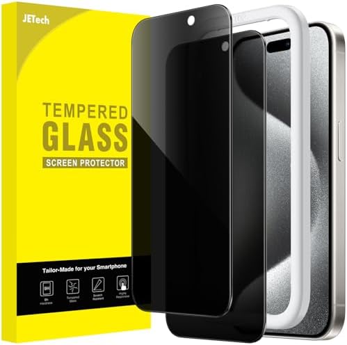 JETech Sichtschutz Schutzfolie für iPhone 15 Pro, 2 Stück | Anti-Spy Blickschutz Gehärtetes Glas Schutzfolie, mit Installationshilfe, Kratzfestes Design