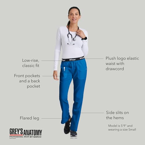 BARCO Grey’s Anatomy Classic Aubrey Scrub Pant for Women – New Royal, 3-Pocket Bottoms with Natural Stretch, Soil Release Fabric, and Super Soft Finish – Medium, Petite Fit