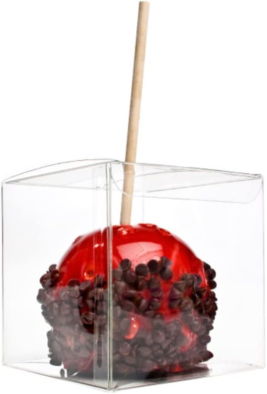 4x4x4 Caramel Apple Boxes With Hole for Sticks, 25 Pack, Clear Gift Box For Candy, Cupcakes, Macarons, Cookies, Party Favors, Bakery, Wedding, Baby Shower, Ornaments, Food Safe Crystal Clear Display