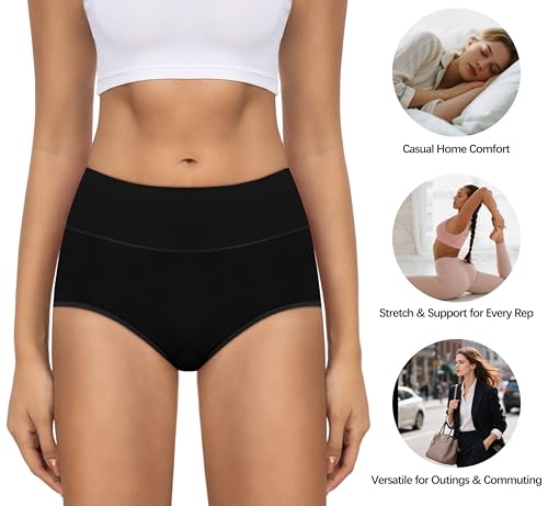 Image of MIRITY Women's High Waist Cotton Underwear - Soft Full Coverage Briefs with Double-Layer Waistedband
