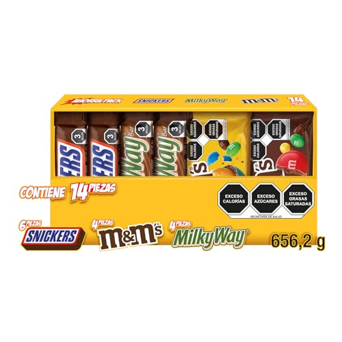 Proteínas, HONMICON Snickers - Caja Chocolates Snickers, Milky Way, M&Ms - 14 Piezas - 656.2g