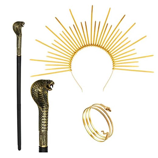 Tigerdoe Egyptian Costume for Women - Cleopatra Costume Dress Up Set - Egyptian Headpiece - 3 Pc Set - Spiky Headband, Cuffs, Cobra King Cane